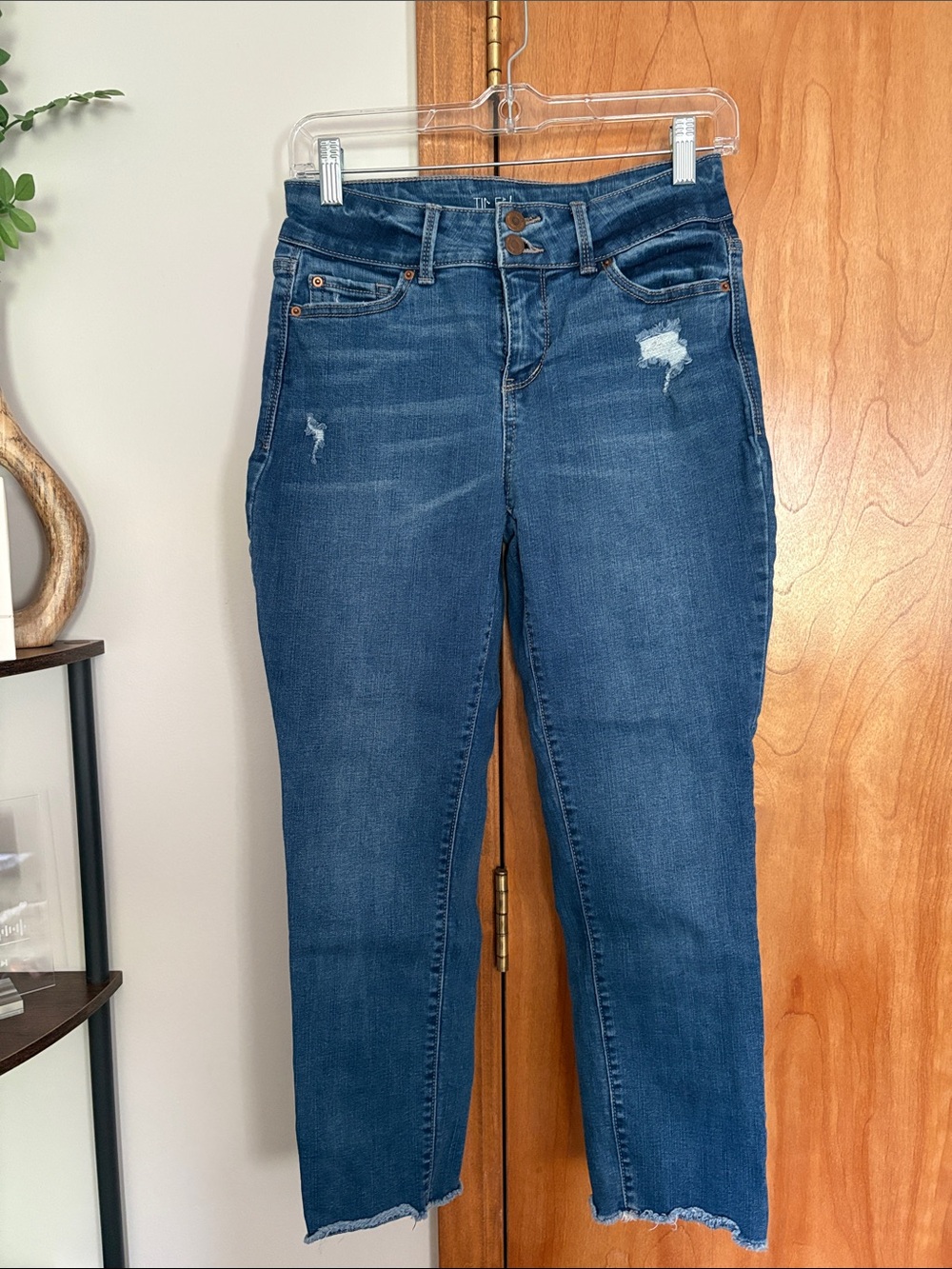 Time and Tru Dark Blue Distressed Ankle Jeans